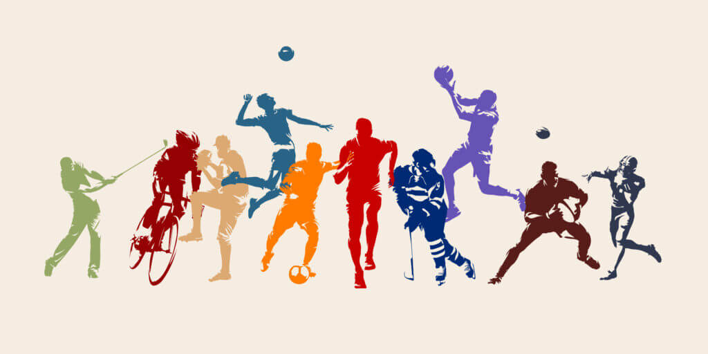 Silhouette of various athletes